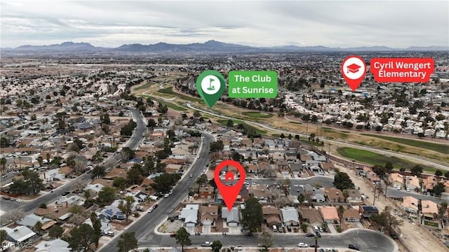 aerial view with a mountain view and a residential view