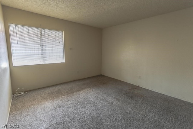 empty room with carpet floors and a textured ceiling