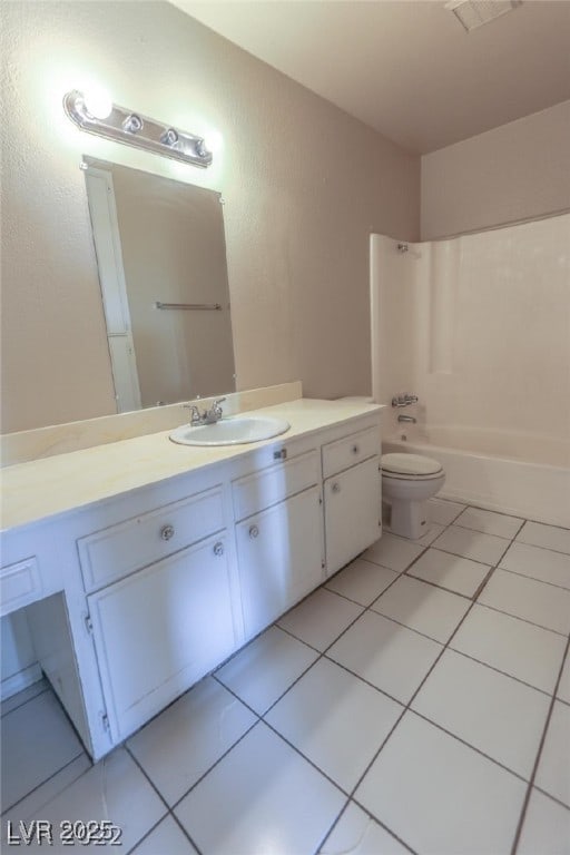 full bathroom with tile patterned floors, vanity, toilet, and bathing tub / shower combination