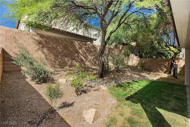 view of yard featuring a fenced backyard