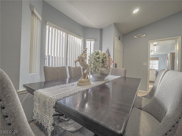 dining space featuring vaulted ceiling and a healthy amount of sunlight