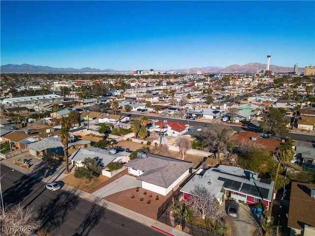 aerial view featuring a residential view and a mountain view