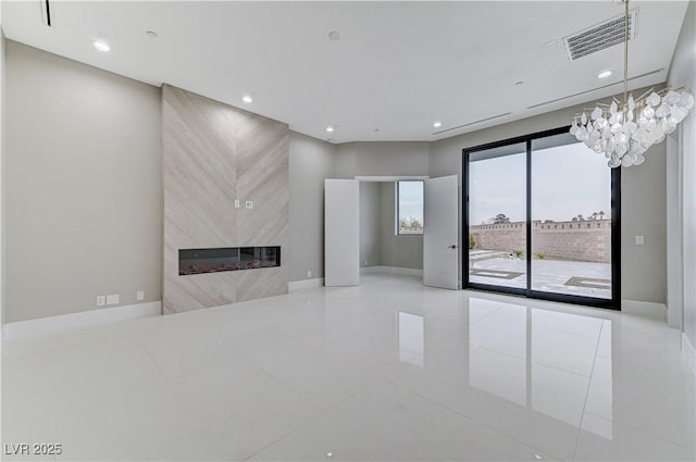 unfurnished living room with a fireplace