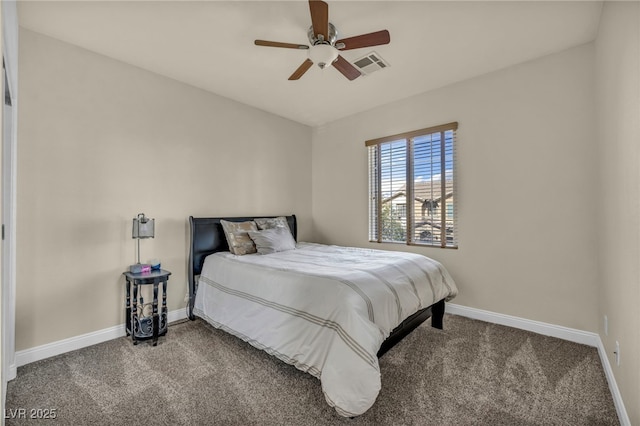 bedroom with carpet flooring, baseboards, and visible vents