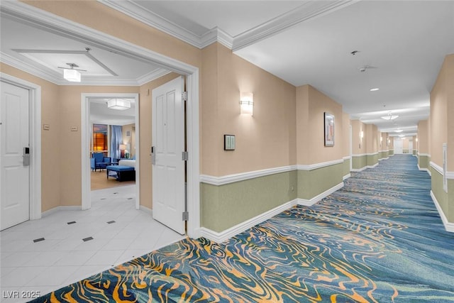 145 E Harmon Ave Unit 2603, Las Vegas, NV 89109 - hall with baseboards, light tile patterned floors, ornamental molding, and light carpet