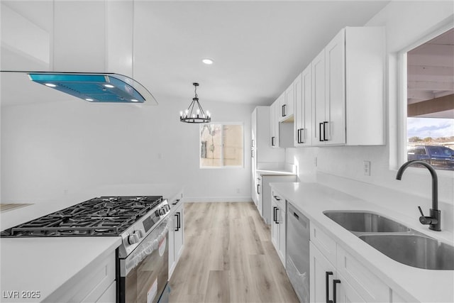 kitchen with stainless steel appliances, a healthy amount of sunlight, sink, and white cabinets