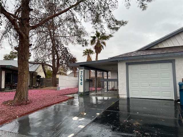 exterior space with a garage