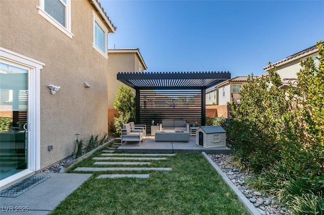 3192 Bormida Ave, Henderson, NV 89044 - view of grassy yard with outdoor lounge area, a pergola, and a patio