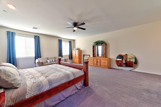 bedroom with carpet floors and ceiling fan