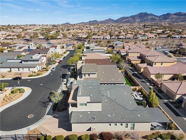 drone / aerial view featuring a mountain view