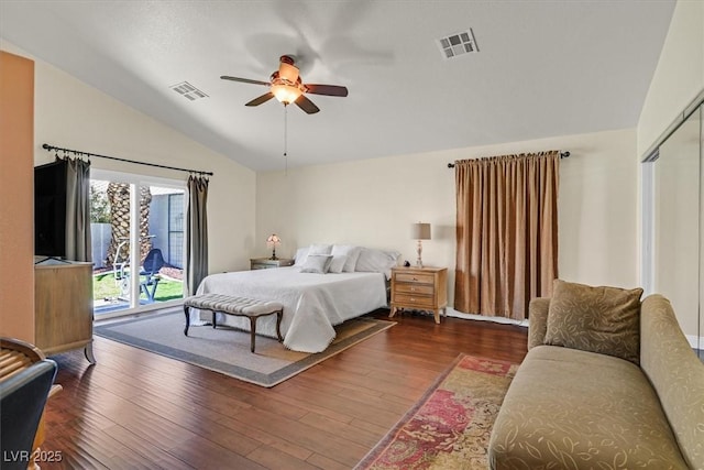 688 Quiet Stream Ct, Henderson, NV 89052 - bedroom with lofted ceiling, access to outside, wood finished floors, ceiling fan, and a closet