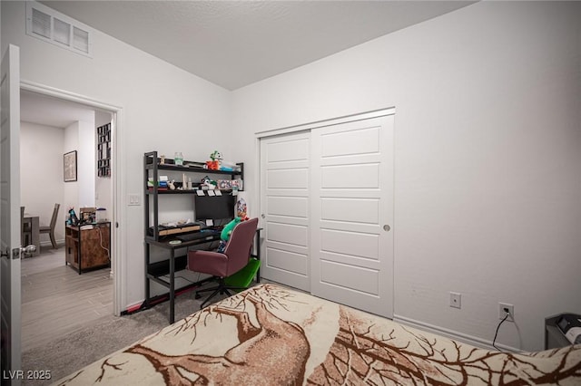 view of carpeted home office