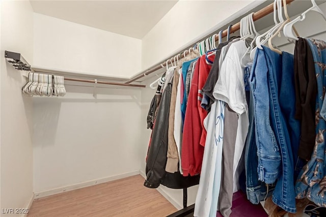 walk in closet with wood-type flooring