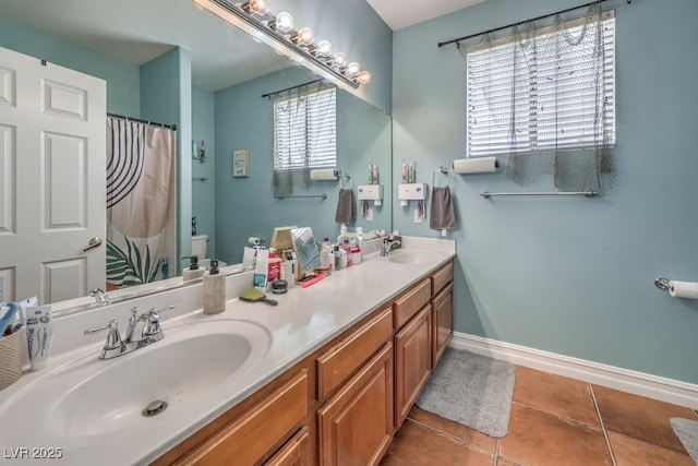 bathroom with tile patterned floors, toilet, and vanity