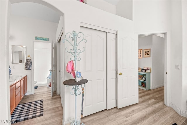 foyer entrance featuring light wood-type flooring