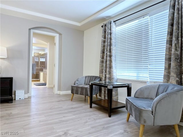 sitting room featuring a healthy amount of sunlight and light hardwood / wood-style floors