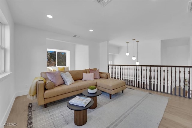 living room with light wood-type flooring