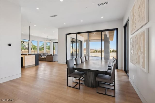 dining space featuring light hardwood / wood-style floors