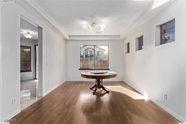 dining space with hardwood / wood-style flooring