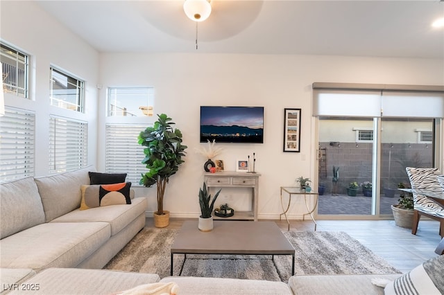 living room featuring light wood-type flooring