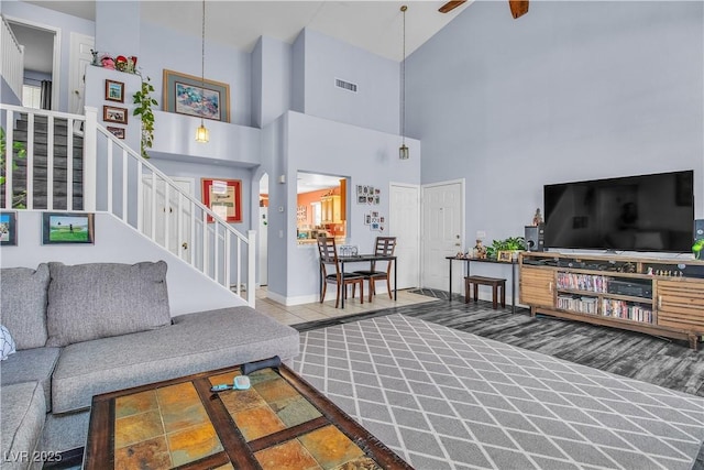 living room with ceiling fan