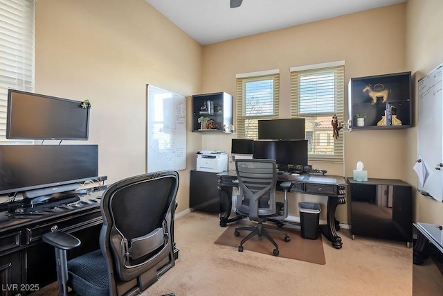 office area with baseboards and light colored carpet