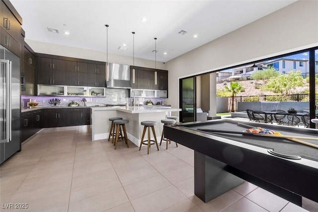 game room featuring recessed lighting, visible vents, and light tile patterned floors