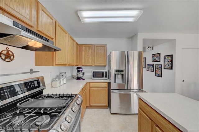 kitchen with appliances with stainless steel finishes and light brown cabinetry