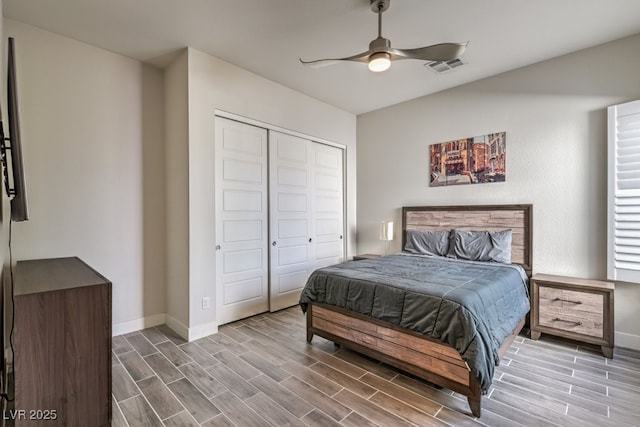 bedroom with a closet and ceiling fan