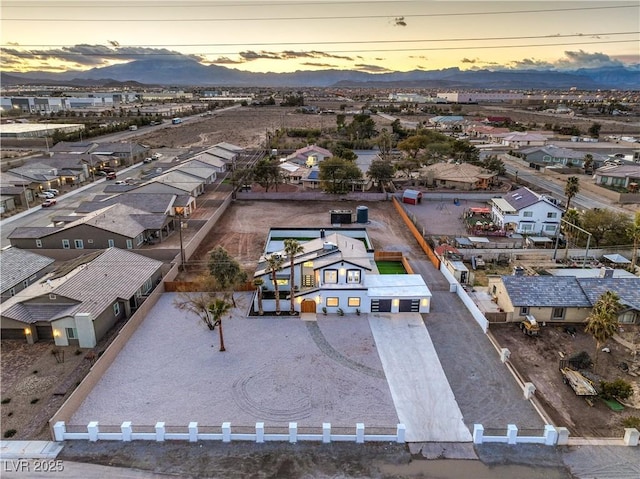 view of aerial view at dusk