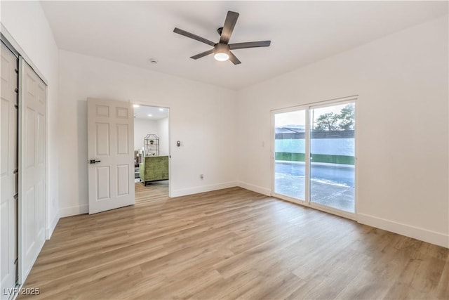 interior space featuring ceiling fan and light wood-type flooring