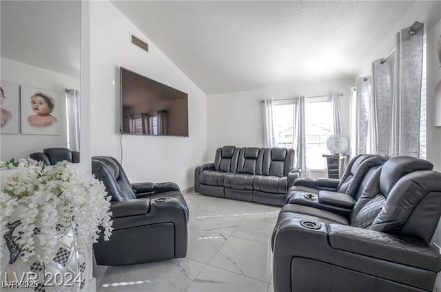 living room with vaulted ceiling