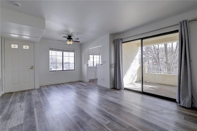 interior space featuring hardwood / wood-style flooring and ceiling fan