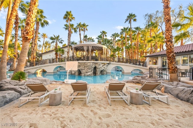 view of swimming pool with a gazebo