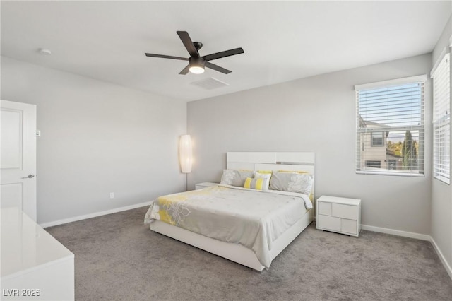 9690 Hiking Ave, Las Vegas, NV 89166 - bedroom featuring baseboards, visible vents, ceiling fan, and carpet flooring