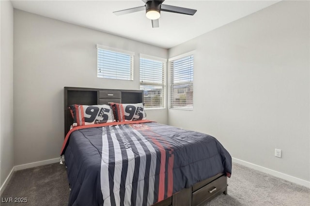 9690 Hiking Ave, Las Vegas, NV 89166 - bedroom with ceiling fan, baseboards, and dark colored carpet