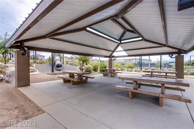 view of property's community featuring a patio and a gazebo