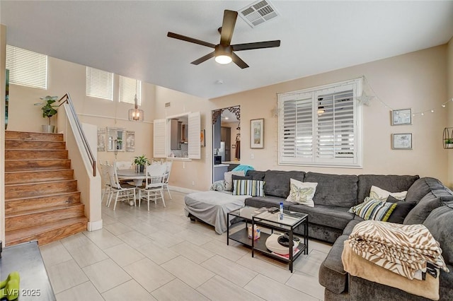 living room with ceiling fan