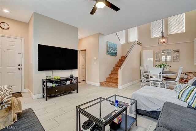 living room with ceiling fan