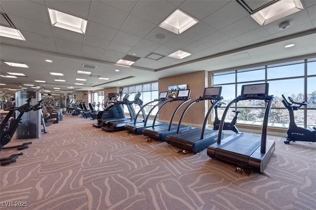 9103 Alta Dr Unit 404, Las Vegas, NV 89145 - gym with a paneled ceiling, visible vents, and carpet floors