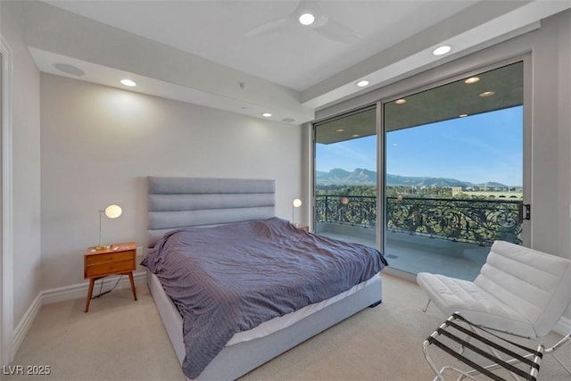 9103 Alta Dr Unit 404, Las Vegas, NV 89145 - carpeted bedroom with access to outside, baseboards, a mountain view, recessed lighting, and floor to ceiling windows