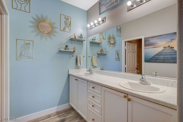 bathroom featuring vanity and wood-type flooring