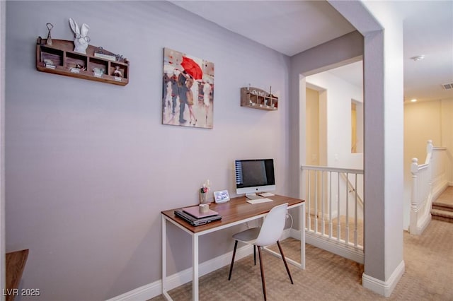 view of carpeted home office