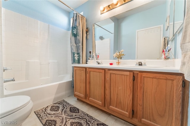 2245 Saint Paul Way, Las Vegas, NV 89104 - bathroom featuring double vanity, a sink, toilet, and shower / bath combination with curtain