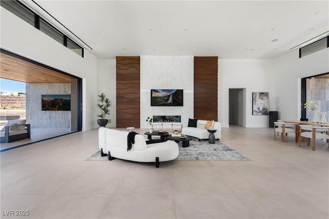 living room with a fireplace