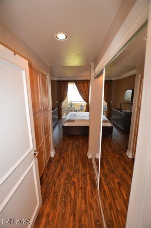 hallway featuring dark wood-type flooring