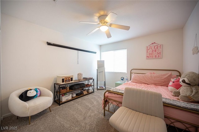 bedroom featuring carpet floors and a ceiling fan