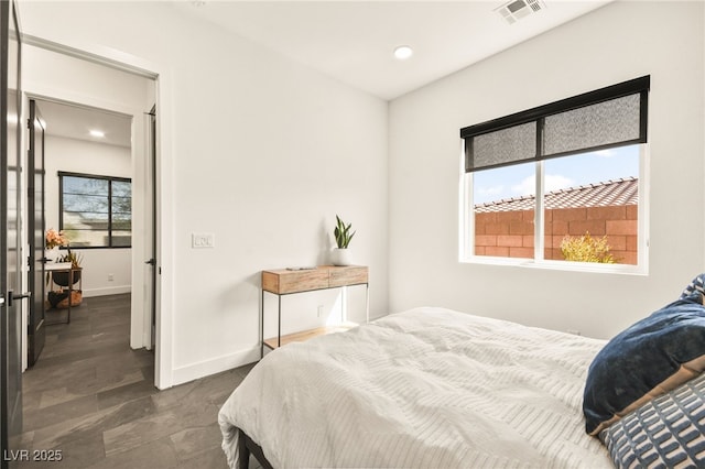 bedroom featuring recessed lighting, visible vents, and baseboards