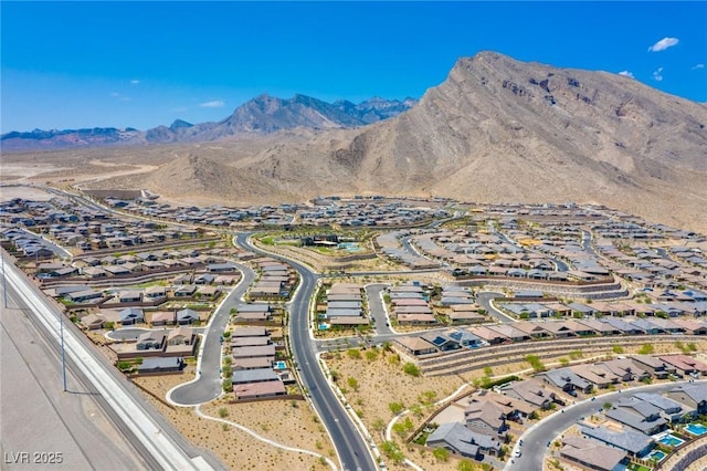 aerial view featuring a residential view and a mountain view