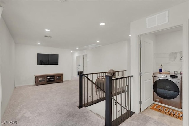 laundry room featuring washer / dryer, recessed lighting, laundry area, and visible vents